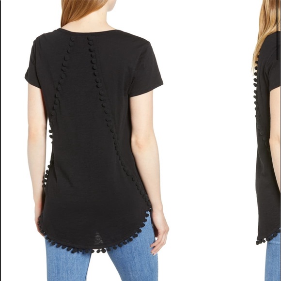 Caslon Pom Tee Black Short Sleeve Scoop Women Top - Picture 2 of 6